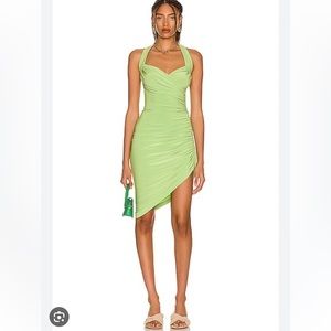 Norma Kamali Cayla side drape Gemini green dress